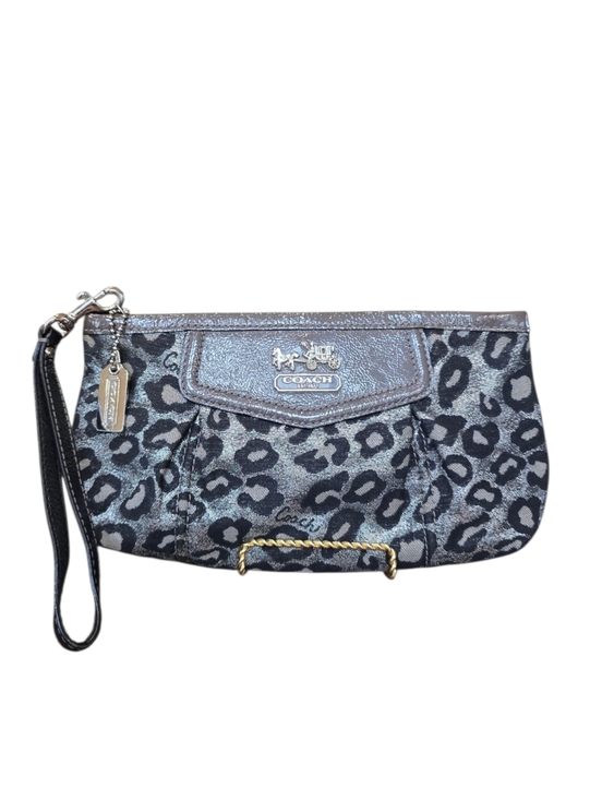 Coach Handbags - Coach Madison Ocelot Print Silver Black Metallic Canvas Wristlet